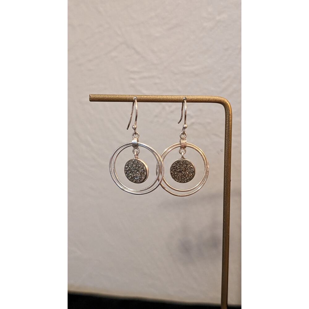 Sparkling Silver Double Circle Earrings - Picture 7 of 7